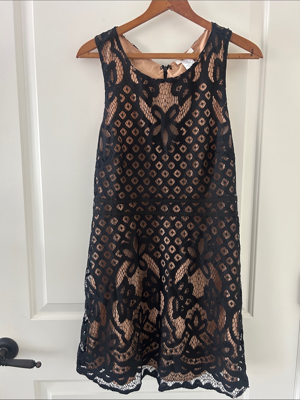 Esley Black Lace Mini Dress with Nude Underlay